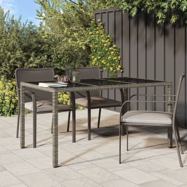 Berkfield Home Garden Table 150x90x75 cm Tempered Glass & Poly Rattan Grey - Size: 150 x 90 x 75 cm - image 1