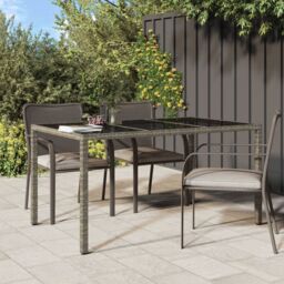 Berkfield Home Garden Table 150x90x75 cm Tempered Glass & Poly Rattan Grey - Size: 150 x 90 x 75 cm - thumbnail 1