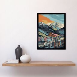 "Artery8 Wall Art Print Cityscape Under Rocky Mountain Range Modern Art Framed in Black - Size: W12"" x H16""" - thumbnail 2