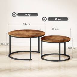 HOMCOM Marble Coffee Table Set of 2, Round Nest of Tables, Rustic Brown - thumbnail 3