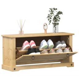 Berkfield Home Shoe Cabinet Corona 99x32x47 cm Solid Wood Pine in Brown - Size: 99 x 32 x 47 cm - thumbnail 1