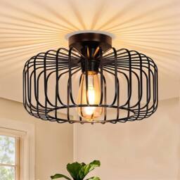 KORVIXA Vintage Hallway Ceiling Light Semi-Flush in Black - thumbnail 5