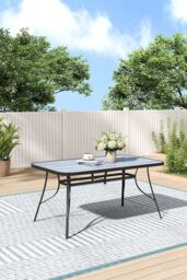 H&O Direct 150cm W x 90cm D Garden Tempered Glass Dining Coffee Table in Grey - Size: 150 cm W x 90 cm D