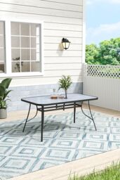 H&O Direct 150cm W x 90cm D Garden Tempered Glass Dining Coffee Table in Grey - Size: 150 cm W x 90 cm D - thumbnail 3