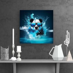 Warren Reed - Designer Panda With Glasses Splashart Water Canvas in Blue - Size: w10 inch x h10 inch - thumbnail 2