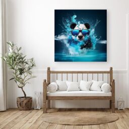 Warren Reed - Designer Panda With Glasses Splashart Water Canvas in Blue - Size: w10 inch x h10 inch - thumbnail 3