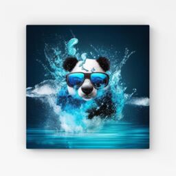 Warren Reed - Designer Panda With Glasses Splashart Water Canvas in Blue - Size: w10 inch x h10 inch - thumbnail 1