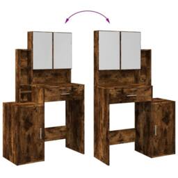 Berkfield Home Beautiful Dressing Table with Cabinet Smoked Oak 80x35x132 cm in Brown - Size: 80 x 35 x 132 cm - thumbnail 9