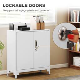 HOMCOM Lockable Metal Filing Cabinet, 2-Tier Storage Cupboard in White - thumbnail 6