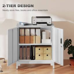 HOMCOM Lockable Metal Filing Cabinet, 2-Tier Storage Cupboard in White - thumbnail 4