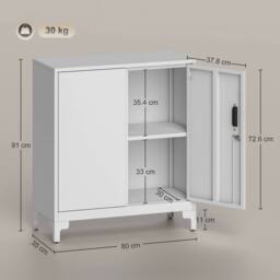HOMCOM Lockable Metal Filing Cabinet, 2-Tier Storage Cupboard in White - thumbnail 3