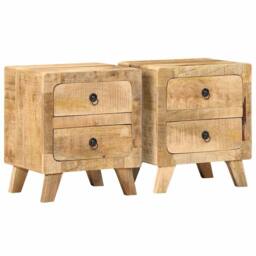 Berkfield Home Beautiful Bedside Cabinet 2 pcs 40x32x46 cm Solid Wood Rough Mango in Brown - Size: 40 x 32 x 46 cm - thumbnail 2