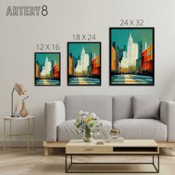 "Artery8 Broadway New York Abstract Cityscape Framed Canvas Wall Art Print - Size: W12"" x H16""" - thumbnail 4