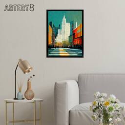 "Artery8 Broadway New York Abstract Cityscape Framed Canvas Wall Art Print - Size: W12"" x H16""" - thumbnail 3