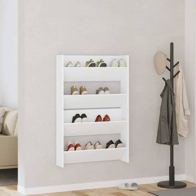 Berkfield Home Wall Shoe Cabinet 2 pcs White 80x18x60 cm Engineered Wood - Size: 80 x 18 x 60 cm