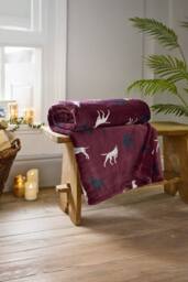 The Lyndon Company Hounds Printed Soft 140 x 180cm Burgundy Throw - Plush Decorative Blanket - Deyongs 1846 - Size: 140 cm x 180 cm - thumbnail 1