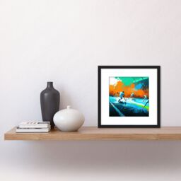 Artery8 Ice Hockey Winter Sport Action Abstract Colourful Oil Painting Square Wooden Framed Wall Art Print Picture 8X8 Inch in Black - thumbnail 2