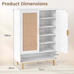 KORVIXA 108 cm Freestanding Shoe Cabinet with 2 Doors 6-Tier - Size: 100 cm x 100 cm - thumbnail 2