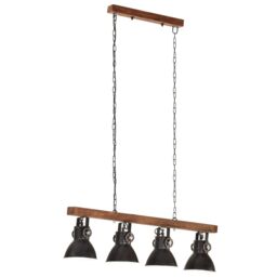 Berkfield Home Industrial Ceiling Lamp Black E27 Mango Wood - thumbnail 2