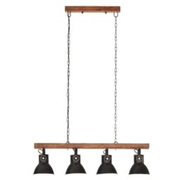 Berkfield Home Industrial Ceiling Lamp Black E27 Mango Wood - thumbnail 4