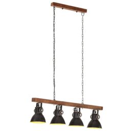 Berkfield Home Industrial Ceiling Lamp Black E27 Mango Wood - thumbnail 3