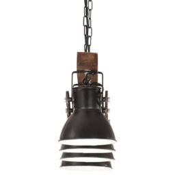 Berkfield Home Industrial Ceiling Lamp Black E27 Mango Wood - thumbnail 5