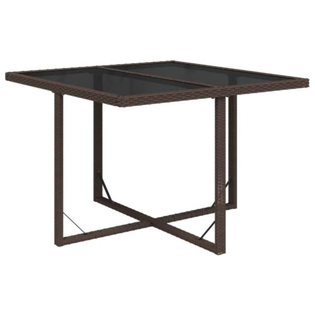 Berkfield Home Garden Table Brown 109x107x74 cm Poly Rattan & Glass - Size: 109 x 107 x 74 cm - image 1