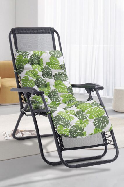 Living and Home 170cm L x 48cm W Banana Leaf Print Button Tufted Lounge Cushion Beach Chair Seat Cushion in Green - Size: 170 cm L x 48 cm W - image 1