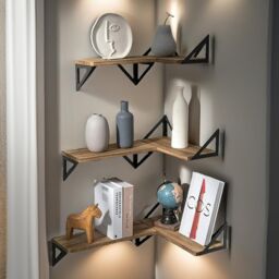 Rafaelo Mobilia Industrial Set Of 3 Adjustable Wall Mounted Shelves in Brown - thumbnail 2