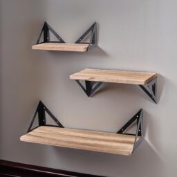 Rafaelo Mobilia Industrial Set Of 3 Adjustable Wall Mounted Shelves in Brown - thumbnail 5