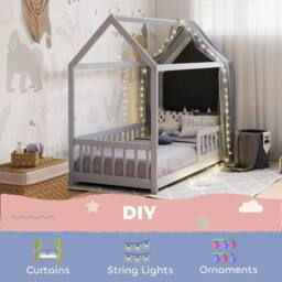 HOMCOM House-Shaped Kids Bed Frame with Guard Rails for Kids in Grey - thumbnail 5