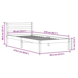 Berkfield Home Bed Frame with Headboard 90x210 cm Solid Wood Pine in Brown - thumbnail 8