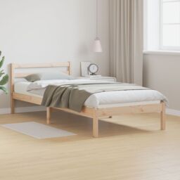 Berkfield Home Bed Frame with Headboard 90x210 cm Solid Wood Pine in Brown - thumbnail 1