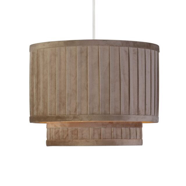 Lighting Collection Taupe 2 Tier 30Cm Velvet Wide Pleat Shade Lamp Shade - image 1