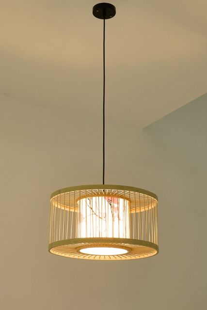 Living and Home Bamboo-Woven Pendant Light in White - image 1