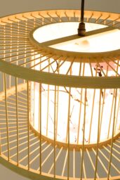 Living and Home Bamboo-Woven Pendant Light in White - thumbnail 2