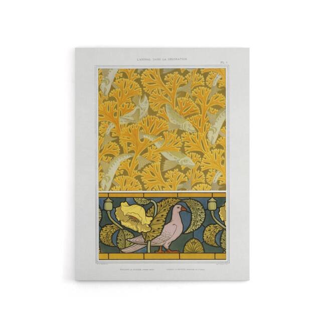 "Artery8 Poppy Pigeon Coral Fish Patterns Canvas Wall Art Print Verneuil in Orange - Size: W18"" x H24""" - image 1