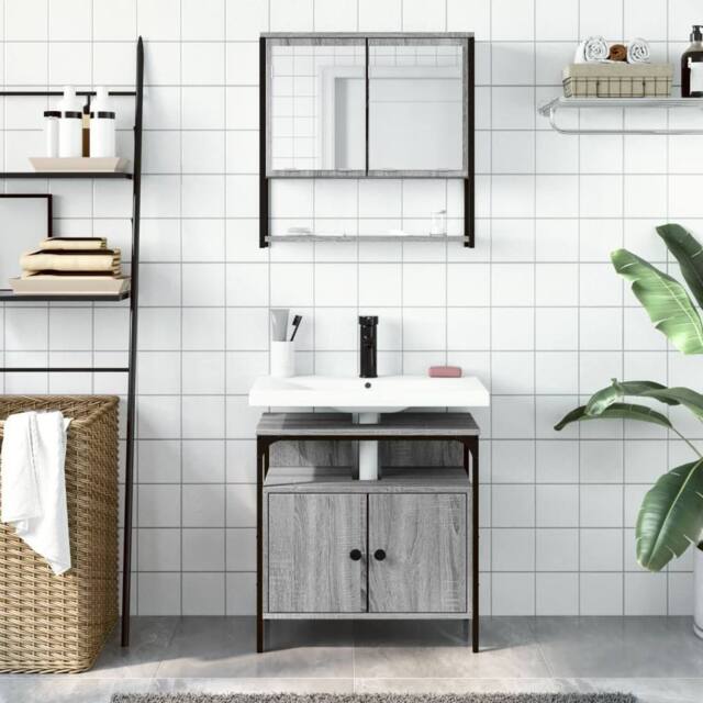Berkfield Home Durable 2 Piece Bathroom Furniture Set Grey Sonoma Engineered Wood - image 1