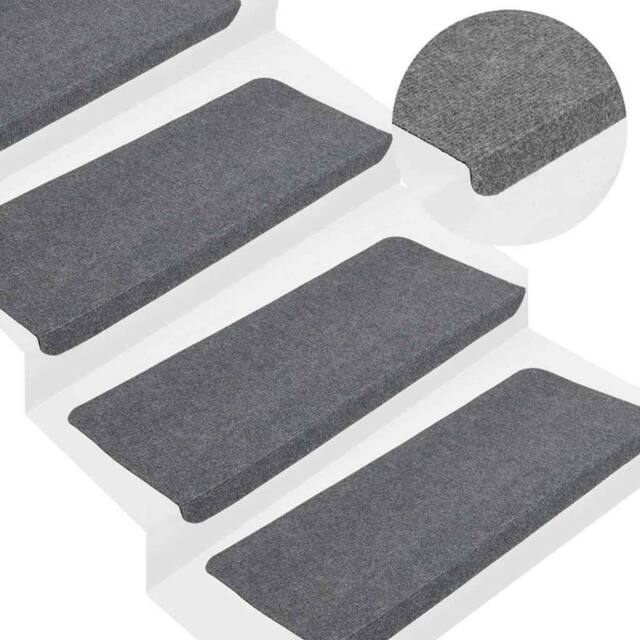 Berkfield Home Stair Mats Self-adhesive 15 pcs 65x24.5x3.5 cm Grey - Size: Medium - image 1