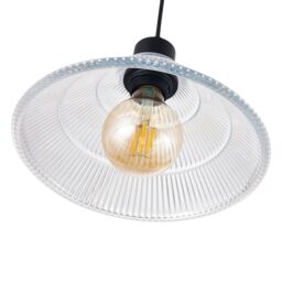 Happy Homewares Modern Designer Transparent Ridged Glass Easy Fit Pendant Shade in Cone Shape in Clear - thumbnail 4