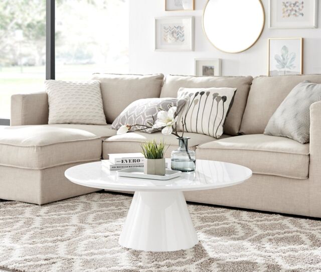 FurnitureboxUK Palma Round Coffee Table with Pedestal Pillar Base & Semi-Matte or High Gloss Finish for Modern Minimalist Industrial Look in White - image 1