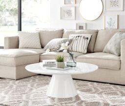 FurnitureboxUK Palma Round Coffee Table with Pedestal Pillar Base & Semi-Matte or High Gloss Finish for Modern Minimalist Industrial Look in White - thumbnail 1