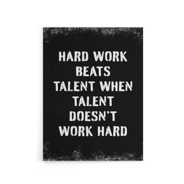 "Artery8 Inspirational Quote Hard Work Beats Talent Canvas Wall Art Print in Black - Size: W18"" x H24""" - image 1
