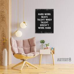 "Artery8 Inspirational Quote Hard Work Beats Talent Canvas Wall Art Print in Black - Size: W18"" x H24""" - thumbnail 3