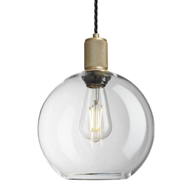 Industville Knurled Glass Globe Pendant Light - 9 Inch - Clear in Metallic Gold - Size: 9 inches - image 1