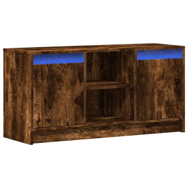 Berkfield Home TV Cabinet with LED Smoked Oak 100x34x50 cm Engineered Wood in Brown - Size: 100 x 34 x 50 cm - image 1