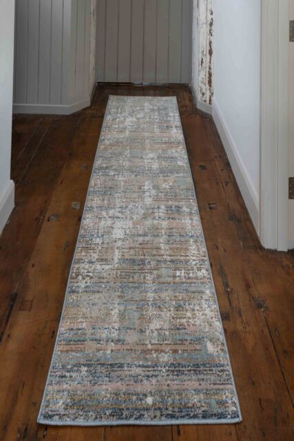 Kukoon Runner Rug Beige Blue Abstract Distressed Long Hallway Rugs - Size: 60 cm x 240 cm - image 1