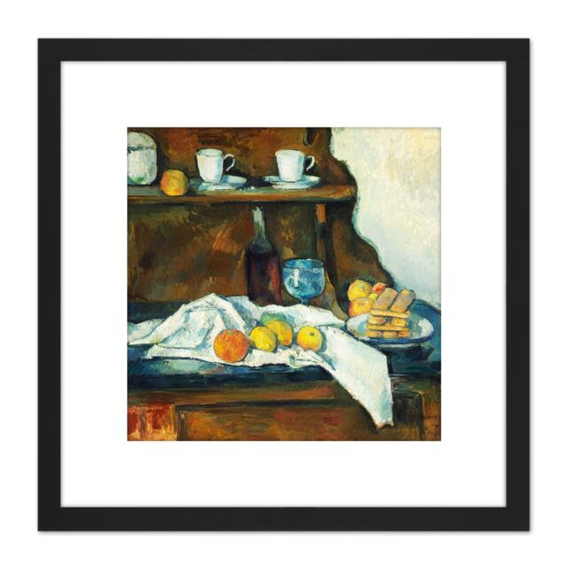 Artery8 Paul Cezanne The Buffet Cropped 8X8 Inch Square Wooden Framed Wall Art Print Picture with Mount in Black - image 1