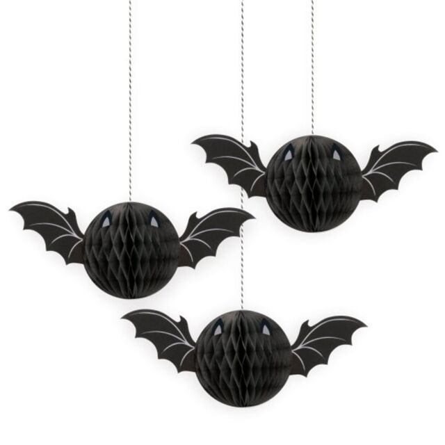 Garden Greatness Pack of 3 Hanging Bat Honeycomb Halloween Décor in Black - Size: 1 Pack