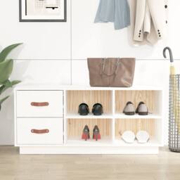 Berkfield Home Shoe Bench White 100x34x45 cm Solid Wood Pine - Size: 100 x 34 x 45 cm - thumbnail 2